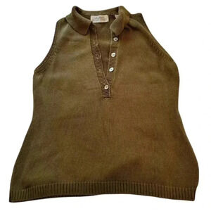 Ellen Tracy Olive Green Sleeveless Cotton Knit Vest in M